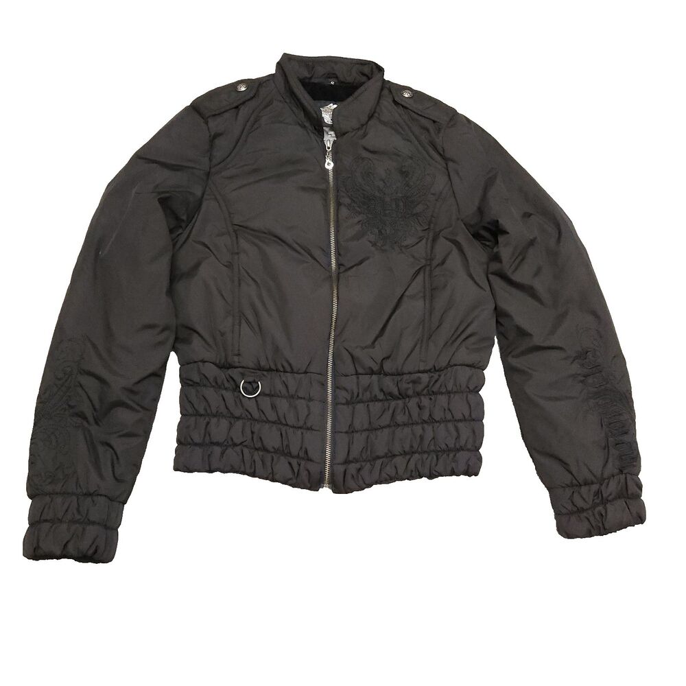Harley-Davidson Jacket Women Size Small Black Lightweight Moto Embroidered 2009